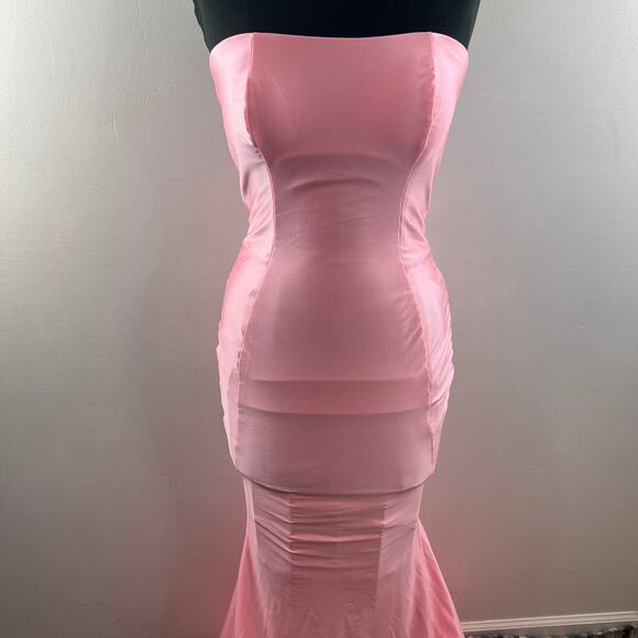 Jessica Angel 568 Bubblegum Pink Prom Dress Strapless Mermaid Built Bra Small S - Picture 2 of 10